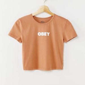 Obey Bold 5 Baby Tee, color Rust size Small